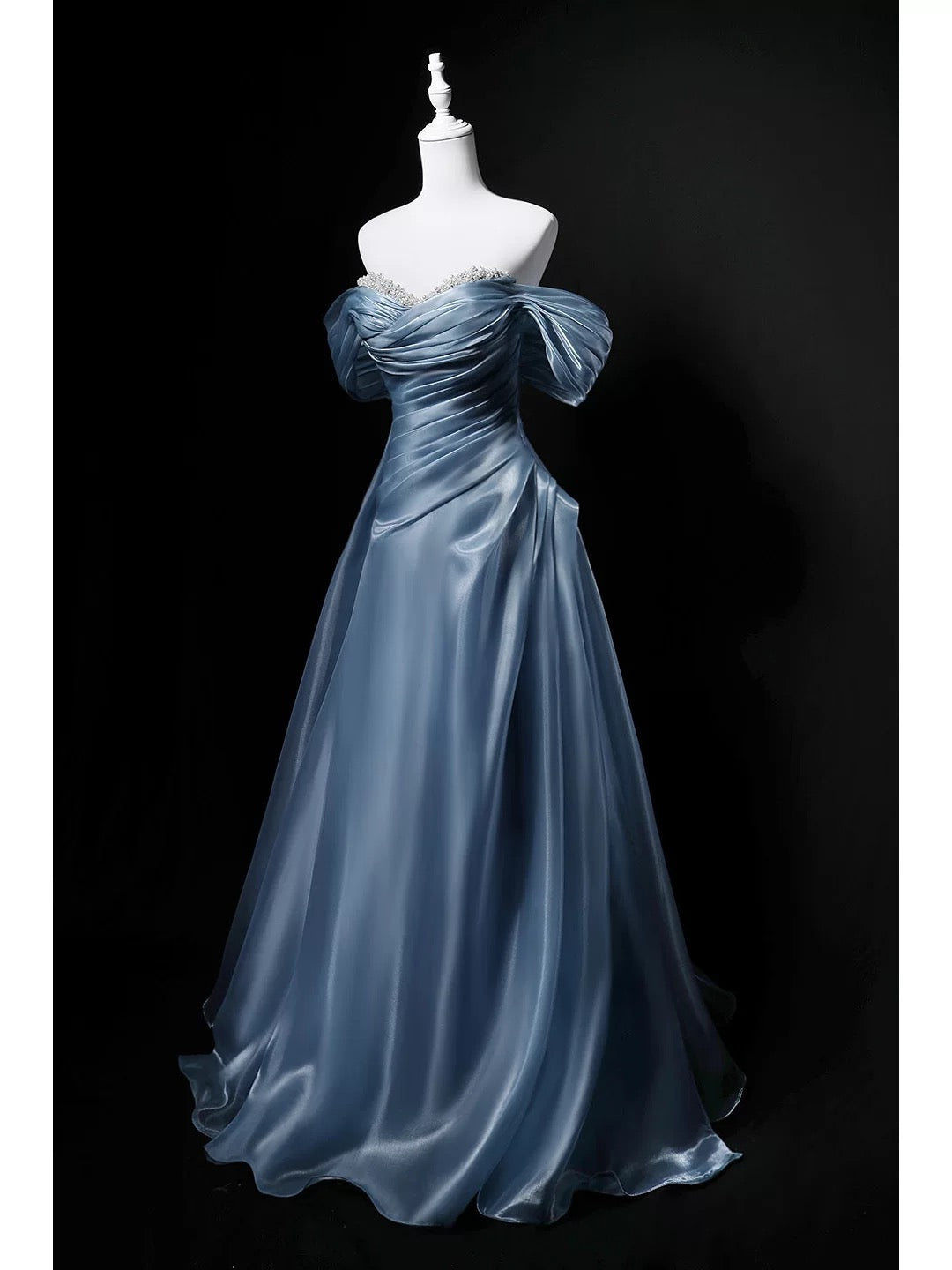 Bescheidene Ballkleider schulterfrei blau kurze Ärmel Geburtstag elegantes Outfit formelle lange Ballkleider N4142