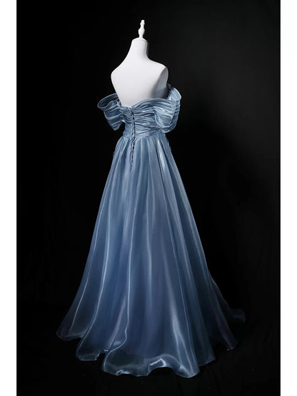 Bescheidene Ballkleider schulterfrei blau kurze Ärmel Geburtstag elegantes Outfit formelle lange Ballkleider N4142