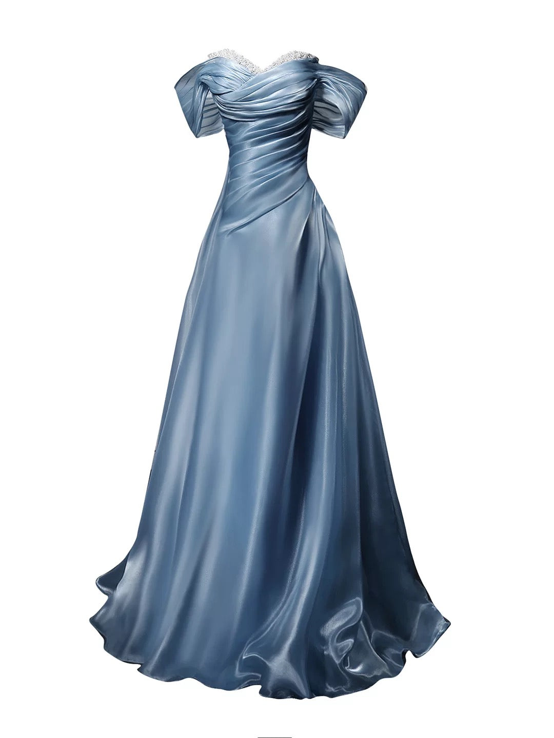 Bescheidene Ballkleider schulterfrei blau kurze Ärmel Geburtstag elegantes Outfit formelle lange Ballkleider N4142