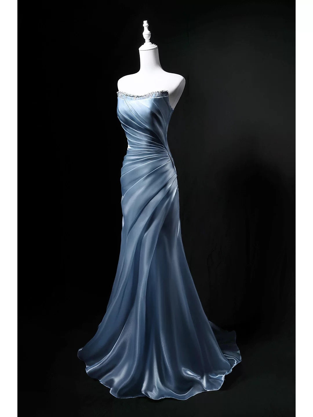 Bescheidene Meerjungfrau Trägerloses Blaues Ärmelloses Geburtstag Elegantes Outfit Formale Lange Ballkleider N4143