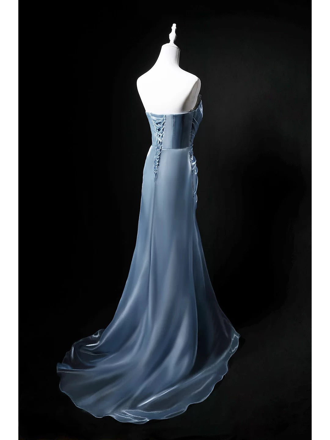 Bescheidene Meerjungfrau Trägerloses Blaues Ärmelloses Geburtstag Elegantes Outfit Formale Lange Ballkleider N4143