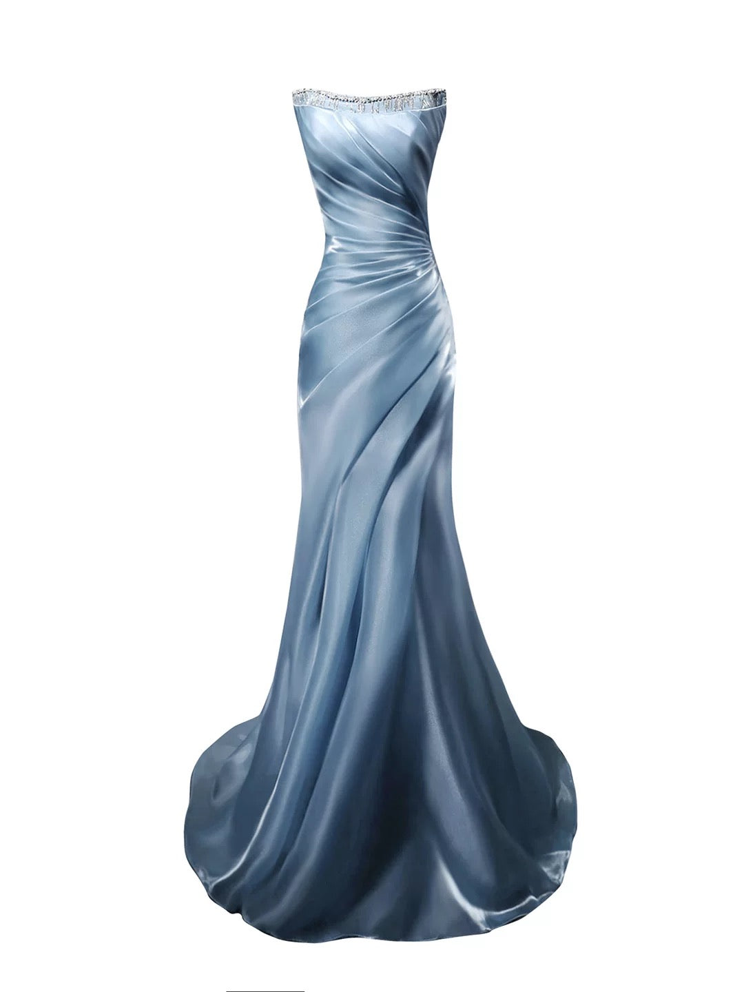 Bescheidene Meerjungfrau Trägerloses Blaues Ärmelloses Geburtstag Elegantes Outfit Formale Lange Ballkleider N4143