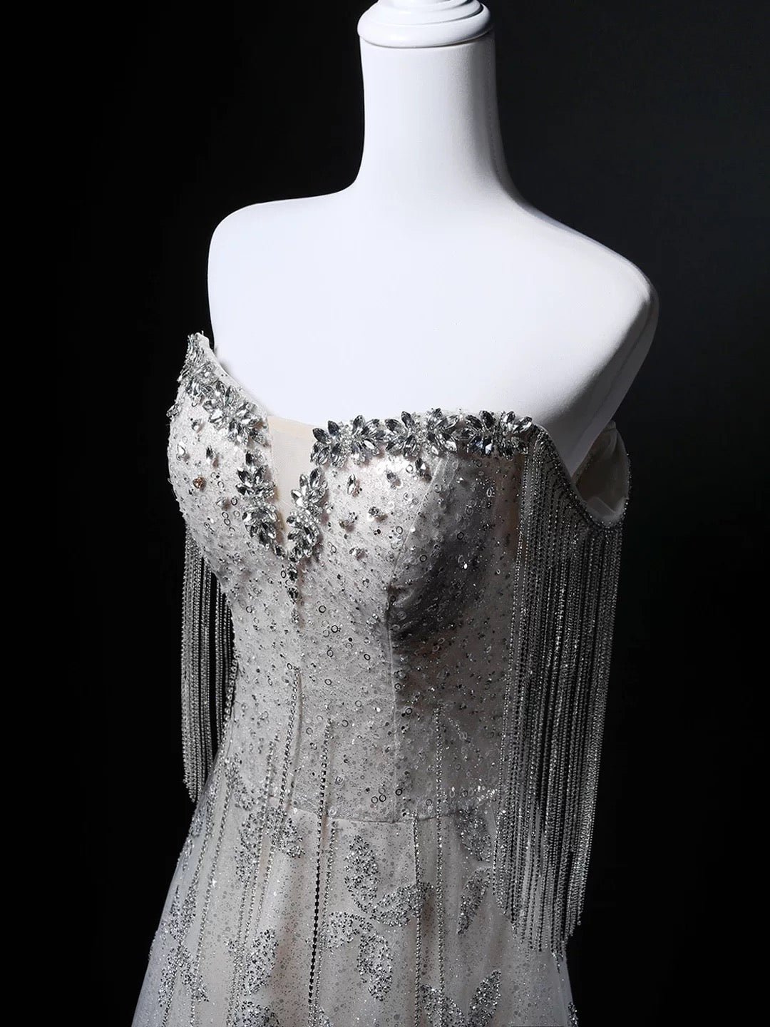 Robe de soirée bustier longue pailletée grise pour anniversaire, avec perles élégantes, tenue de bal de promo formelle N4145