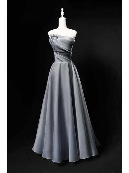 Robe longue de soirée élégante grise sans bretelles coupe trapèze pour 18ème anniversaire N4151