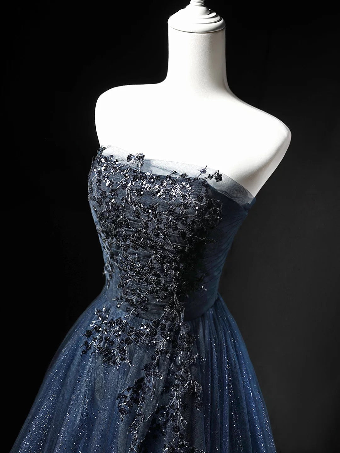 Robe de bal modeste bustier bleu marine tulle 18e anniversaire tenue élégante robes de soirée longues N4152