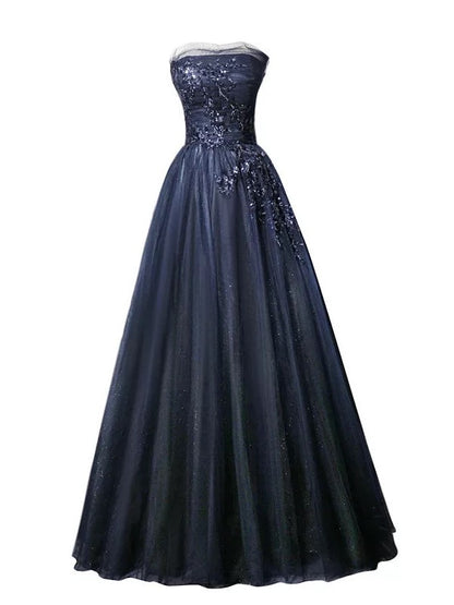 Robe de bal modeste bustier bleu marine tulle 18e anniversaire tenue élégante robes de soirée longues N4152