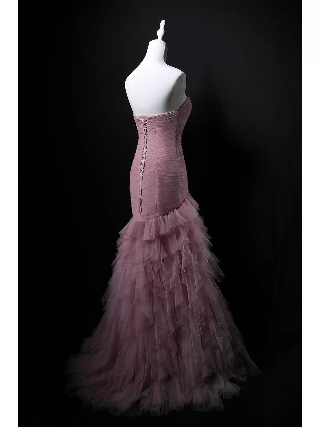 Elegant Mermaid Sweetheart Pink Pleated Tulle 18th Birthday Elegant Outfit Formal Long Prom Dresses N4153