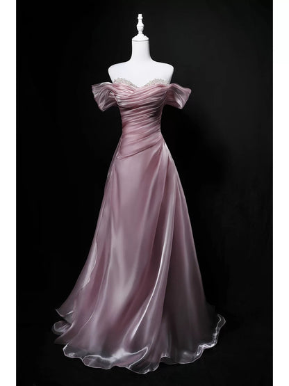 Robe de bal scintillante, épaules dénudées, rose, pour anniversaire, avec perles, tenue élégante, robes de bal de promo formelles N4157