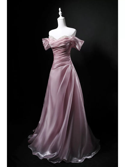 Robe de bal scintillante, épaules dénudées, rose, pour anniversaire, avec perles, tenue élégante, robes de bal de promo formelles N4157