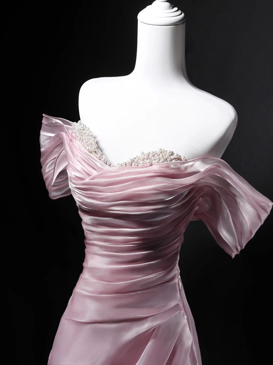 Robe de bal scintillante, épaules dénudées, rose, pour anniversaire, avec perles, tenue élégante, robes de bal de promo formelles N4157