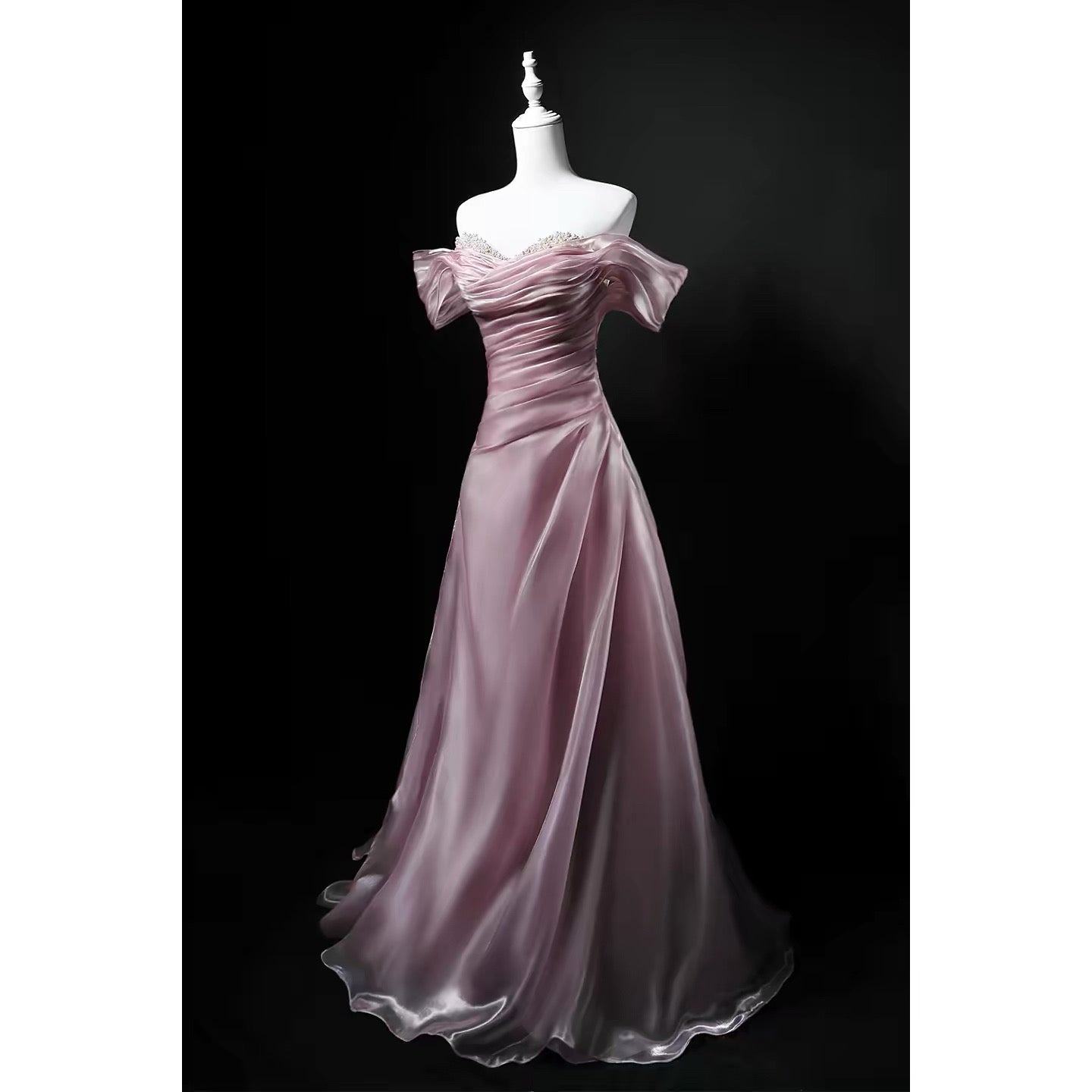 Robe de bal scintillante, épaules dénudées, rose, pour anniversaire, avec perles, tenue élégante, robes de bal de promo formelles N4157