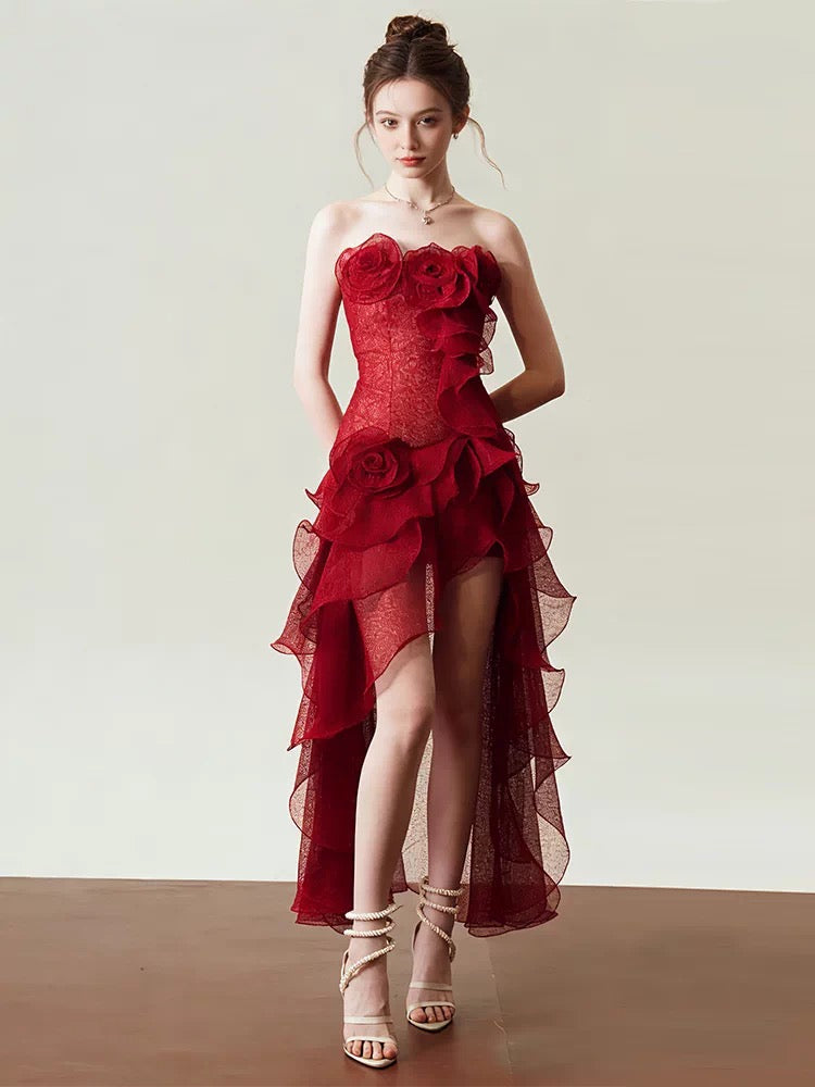 Traumhafte Abschlussballkleider Etui Trägerlos Rot Ärmellos Abendkleid Lang Festliches Kleid RB3715