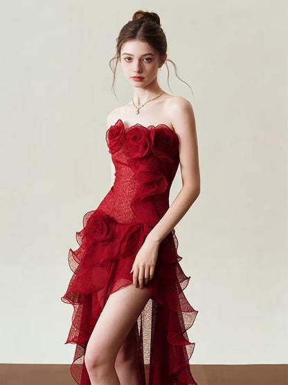 Traumhafte Abschlussballkleider Etui Trägerlos Rot Ärmellos Abendkleid Lang Festliches Kleid RB3715