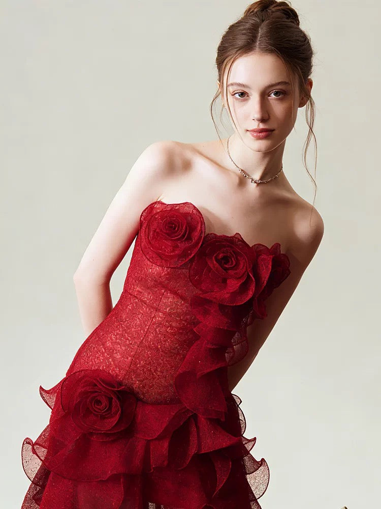Traumhafte Abschlussballkleider Etui Trägerlos Rot Ärmellos Abendkleid Lang Festliches Kleid RB3715