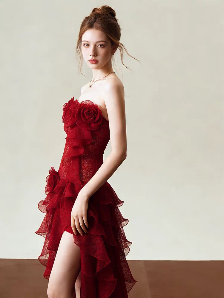Traumhafte Abschlussballkleider Etui Trägerlos Rot Ärmellos Abendkleid Lang Festliches Kleid RB3715