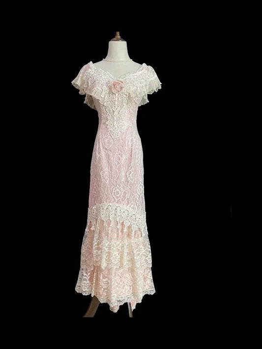 Vintage Sheath V Neck With Cap Sleeves Lace Summer Bridal Gown White Pink Wedding Dresses RB3717