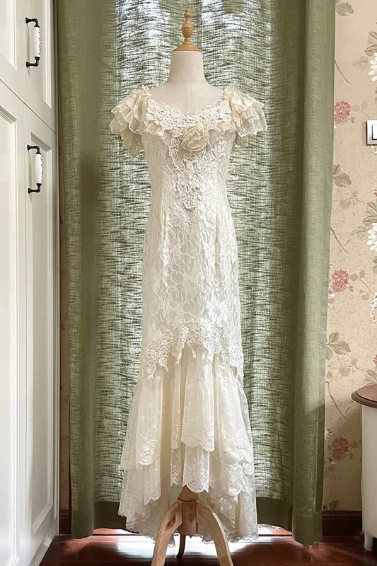 Vintage Sheath V Neck With Cap Sleeves Lace Summer Bridal Gown White Pink Wedding Dresses RB3717