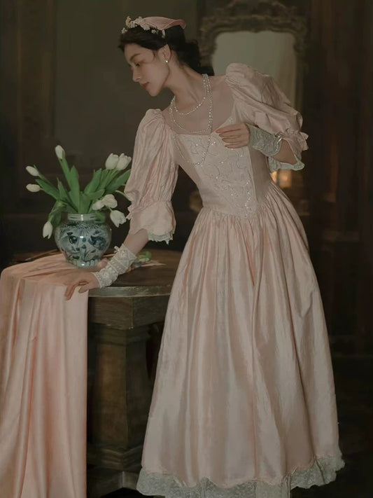 Vintage A line Off The Shoulder With Half Sleeves Pink Summer Bridal Gown Satin Wedding Dress RB3724