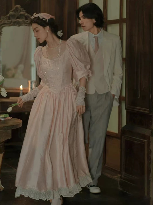 Vintage A line Off The Shoulder With Half Sleeves Pink Summer Bridal Gown Satin Wedding Dress RB3724