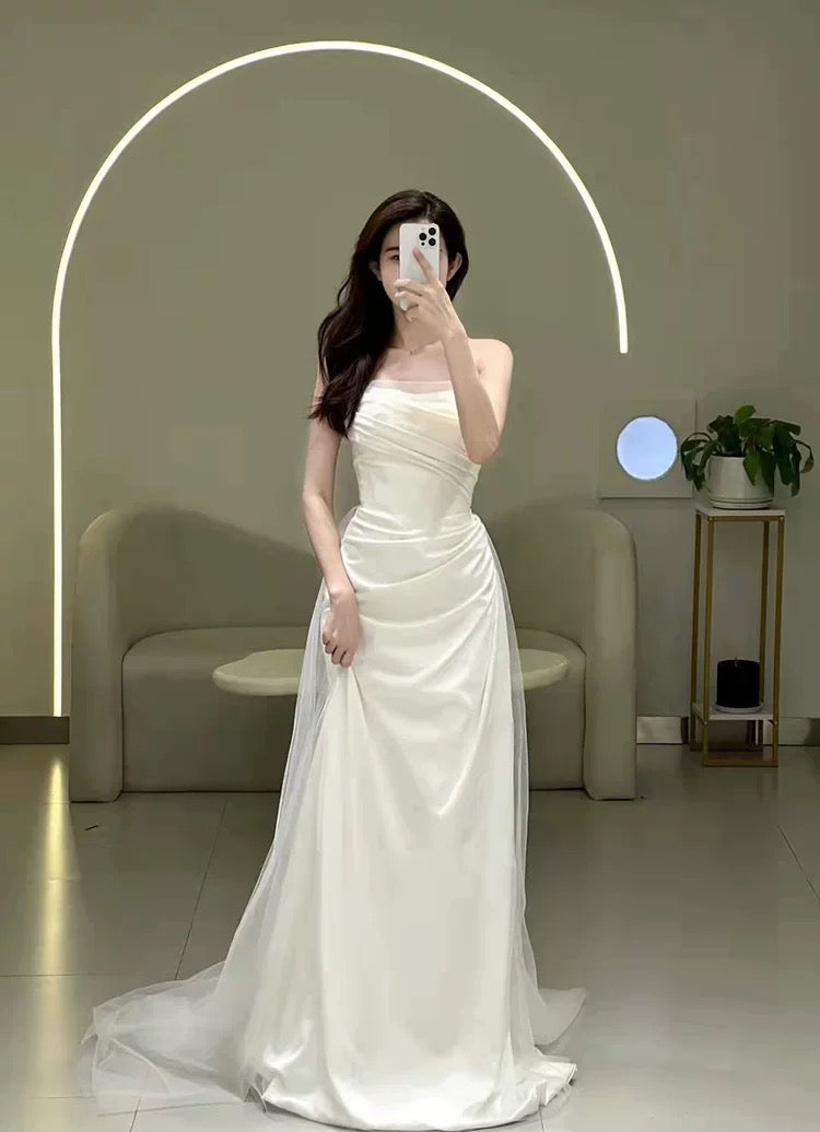 French Style Wedding Dresses Mermaid Strapless With Pleated Summer Garden Wedding Dress N4170
