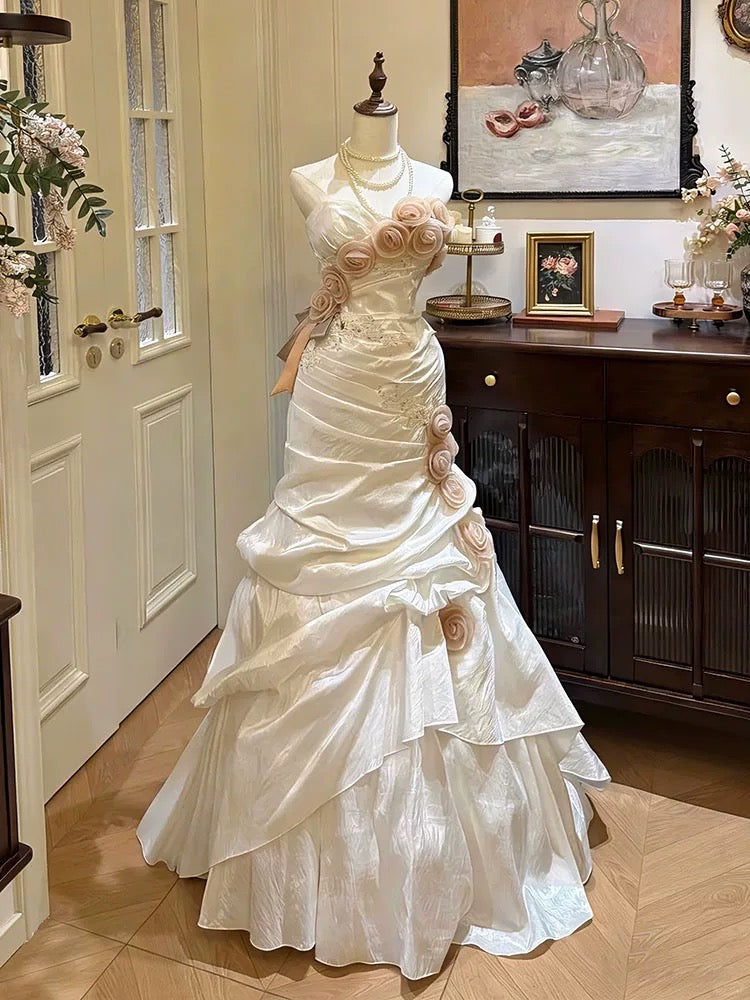 Vintage Wedding Dresses Mermaid Sweetheart With 3D Flowers Summer Garden Wedding Dress N4177