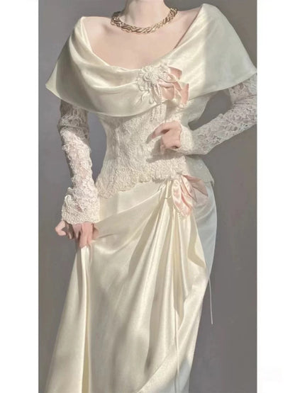 Timeless Wedding Dresses A line Off The Shoulder White Lace With Sleeves Garden Wedding Dress N4286