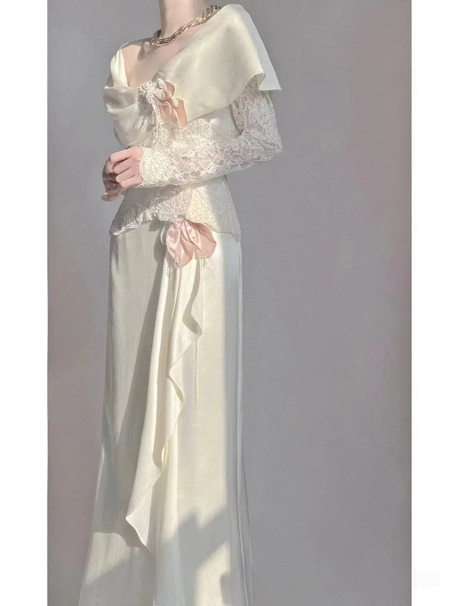 Timeless Wedding Dresses A line Off The Shoulder White Lace With Sleeves Garden Wedding Dress N4286