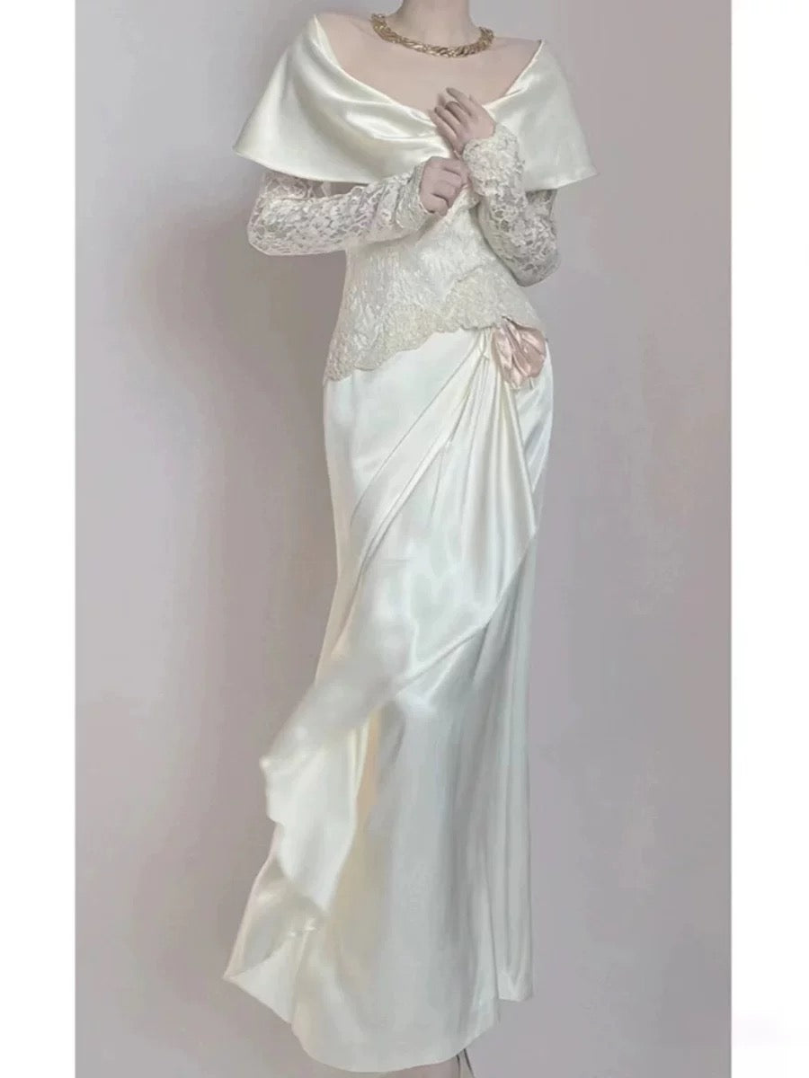 Timeless Wedding Dresses A line Off The Shoulder White Lace With Sleeves Garden Wedding Dress N4286