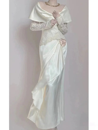 Timeless Wedding Dresses A line Off The Shoulder White Lace With Sleeves Garden Wedding Dress N4286