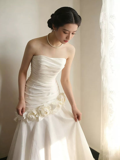Chic Wedding Dresses Mermaid Strapless Neck With Flowers Garden Wedding Dress N4290
