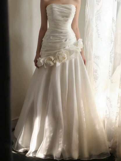 Chic Wedding Dresses Mermaid Strapless Neck With Flowers Garden Wedding Dress N4290