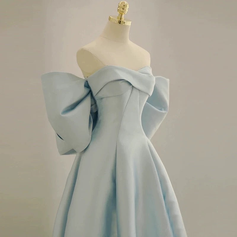 Sexy Prom Dresses Formal Ball Gowns Strapless Blue With Bow Long Party Gowns N4293