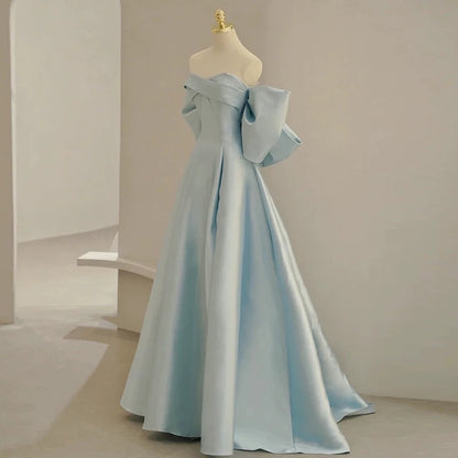 Sexy Prom Dresses Formal Ball Gowns Strapless Blue With Bow Long Party Gowns N4293