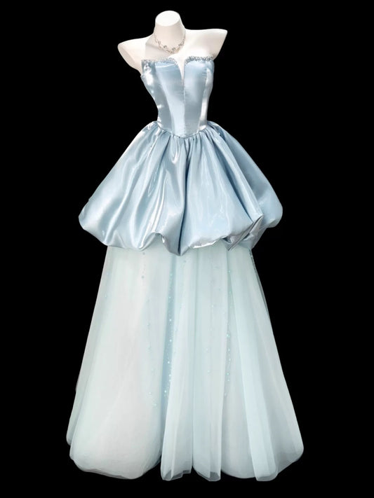 Prinzessin Abschlussballkleider Ballkleider Trägerlos Hellhimmelblau Abend Lange Formelle Kleider N4297