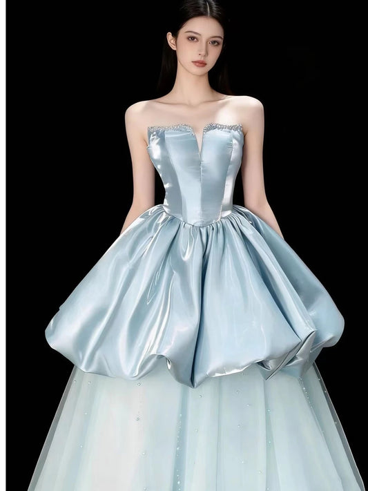 Prinzessin Abschlussballkleider Ballkleider Trägerlos Hellhimmelblau Abend Lange Formelle Kleider N4297