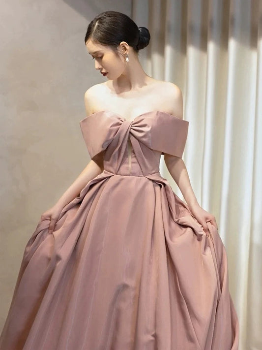 Elegante Abschlussballkleider Ballkleid Off-Shoulder Pink Satin Korsett Figurbetont Abend Lang Formelle Party Outfits RB3737