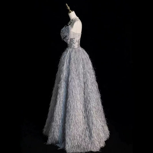 Prinzessin Abschlussballkleider Ballkleid Trägerlos Grau mit Schleife Abend Lang Formales Kleid RB3739