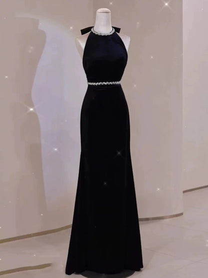 Glam Mermaid Scoop Black Tie Kleid Ballkleider Samt Abend Lang Semi Formales Kleid RB3740