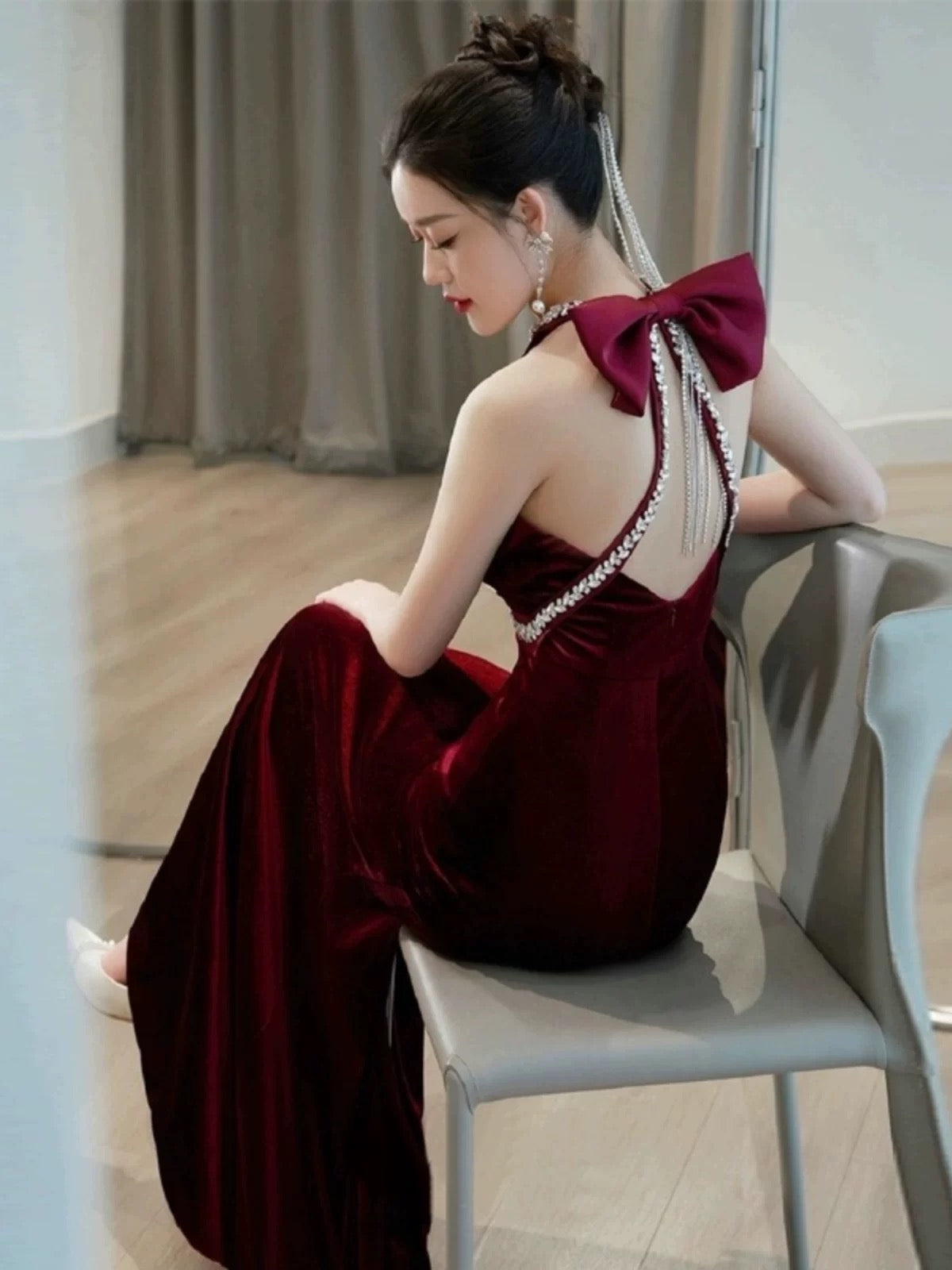 Glam Mermaid Scoop Black Tie Kleid Ballkleider Samt Abend Lang Semi Formales Kleid RB3740