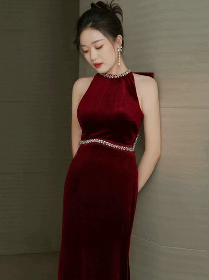 Glam Mermaid Scoop Black Tie Kleid Ballkleider Samt Abend Lang Semi Formales Kleid RB3740