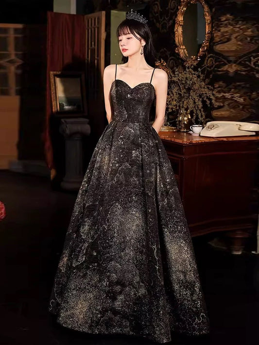 Prinzessin Abschlussballkleider Ballkleid Spaghetti-Träger Schwarz Abend Lang Formelles Kleid RB3742