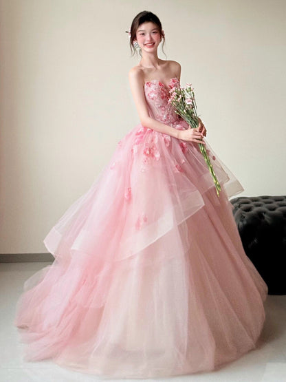 Cute Prom Dress Ball Gown Sweetheart Pink With Appliqued Long Quinceanera Dresses Sweet 16 Dress Formal Outfits RB5260