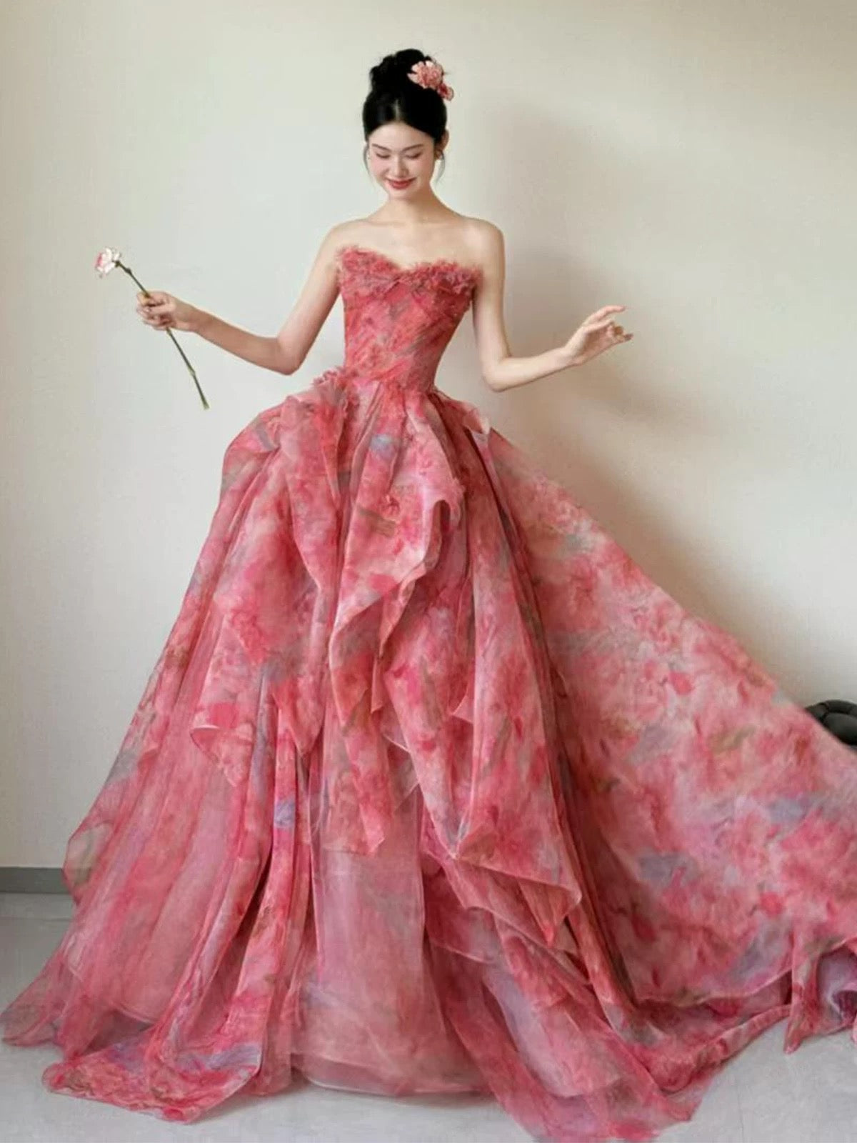 Sweet Prom Dress Ball Gown Sweetheart Pink With 3D Flowers Long Quinceanera Dresses Sweet 16 Dress Formal Outfits RB5259