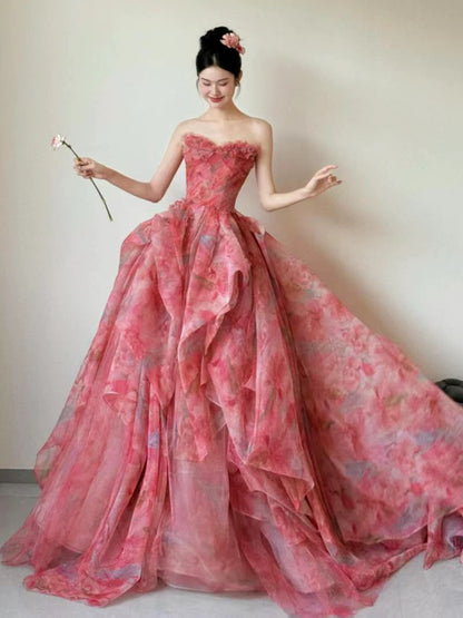Sweet Prom Dress Ball Gown Sweetheart Pink With 3D Flowers Long Quinceanera Dresses Sweet 16 Dress Formal Outfits RB5259