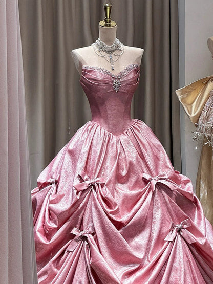 Cute Prom Dress Ball Gown Sweetheart Pink With Beads Floor Length Quinceanera Dresses Evening Formal Outfits RB5195