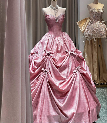 Cute Prom Dress Ball Gown Sweetheart Pink With Beads Floor Length Quinceanera Dresses Evening Formal Outfits RB5195