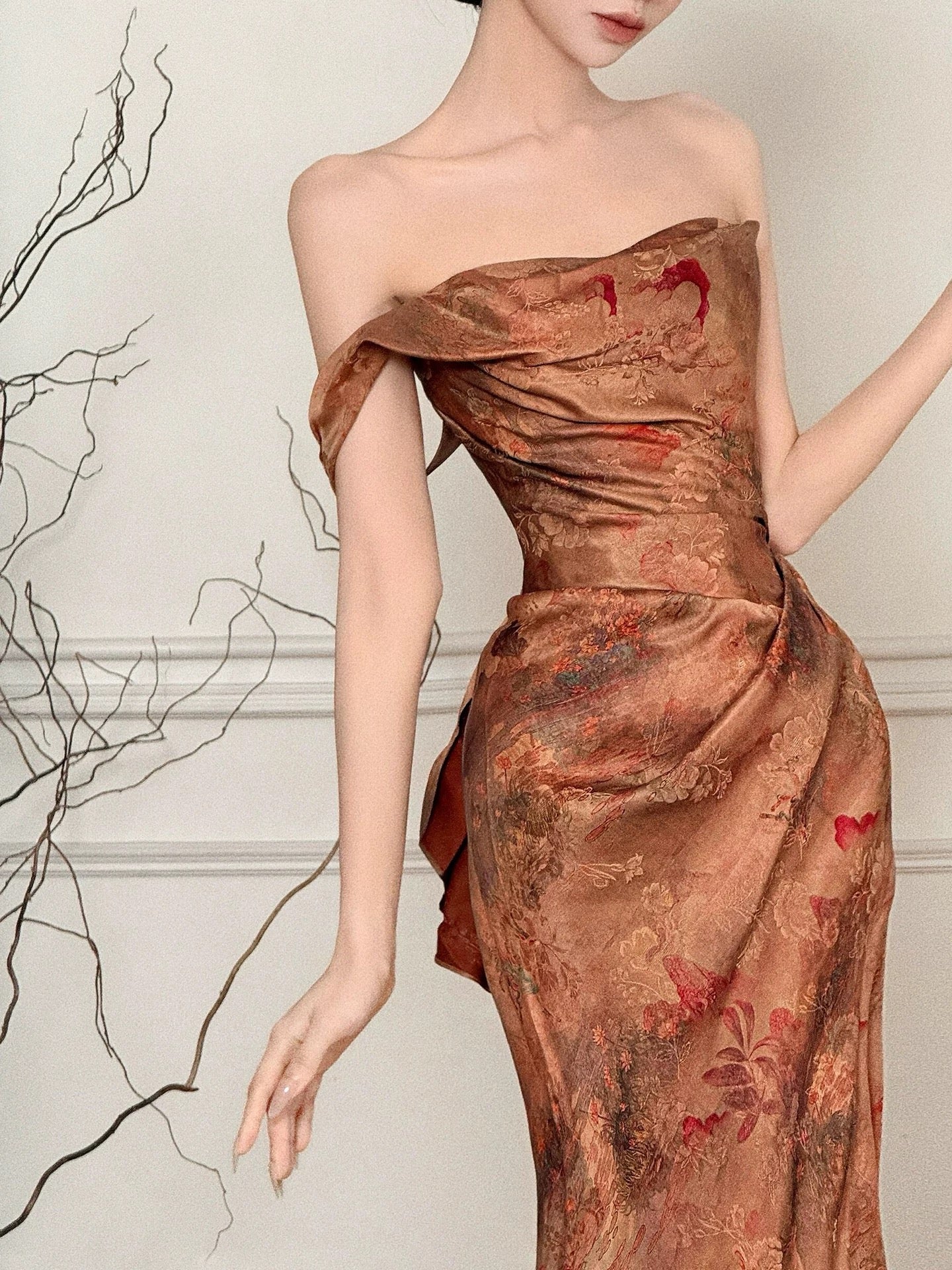 Beautiful Women's Mermaid Strapless Brown Satin Maxi Dress Date Night Outfits Semi Formal Prom Dresses RB5208