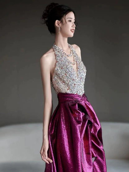 Sparkly A Line V Neck Silver Sequined With Beading Slit Long Prom Evening Dresses Inspo Evening Outfits RB5207