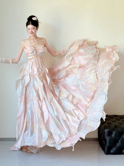 Beautiful Women's A line Sweetheart Pink Maxi Dress Date Night Outfits Semi Formal Prom Dresses RB5211