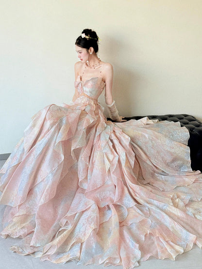Beautiful Women's A line Sweetheart Pink Maxi Dress Date Night Outfits Semi Formal Prom Dresses RB5211